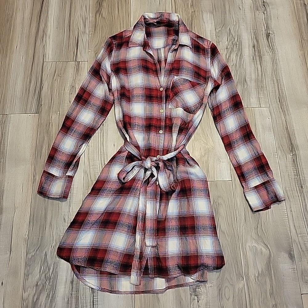 Gap + Pendleton Shirt Dress Red Plaid Tie Waist Cowgirl Rodeo Small  Womens